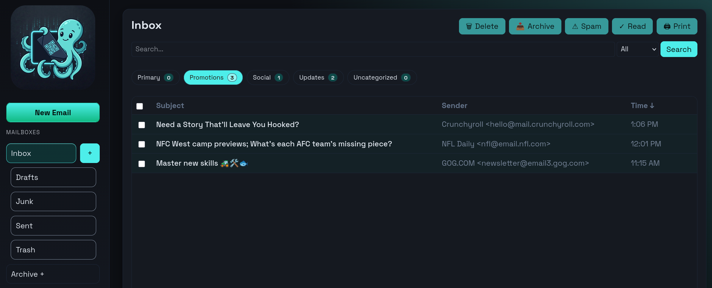 KyPost inbox showing messages organized into categories